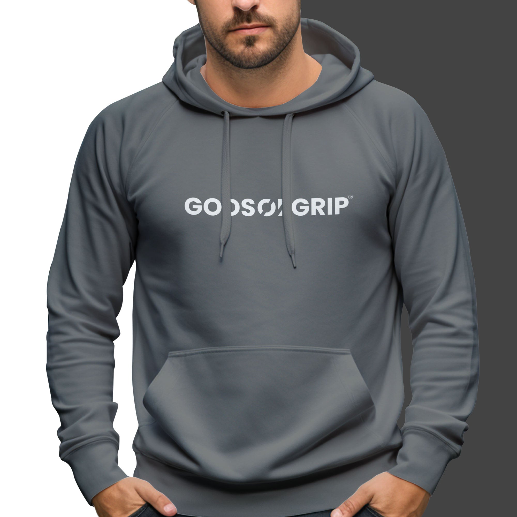 Gods Of Grip Charcoal Hoodie Model