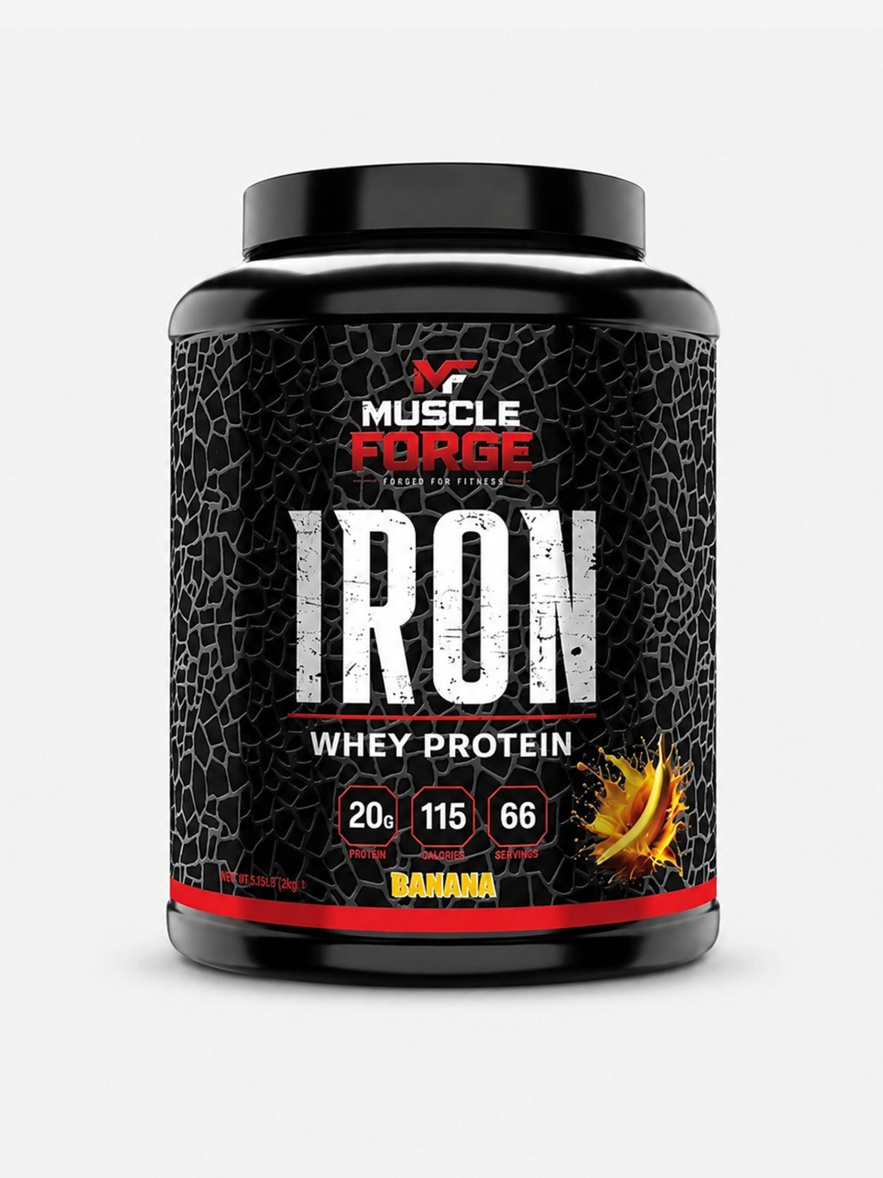 muscle forge iron whey protein tub banana flavour