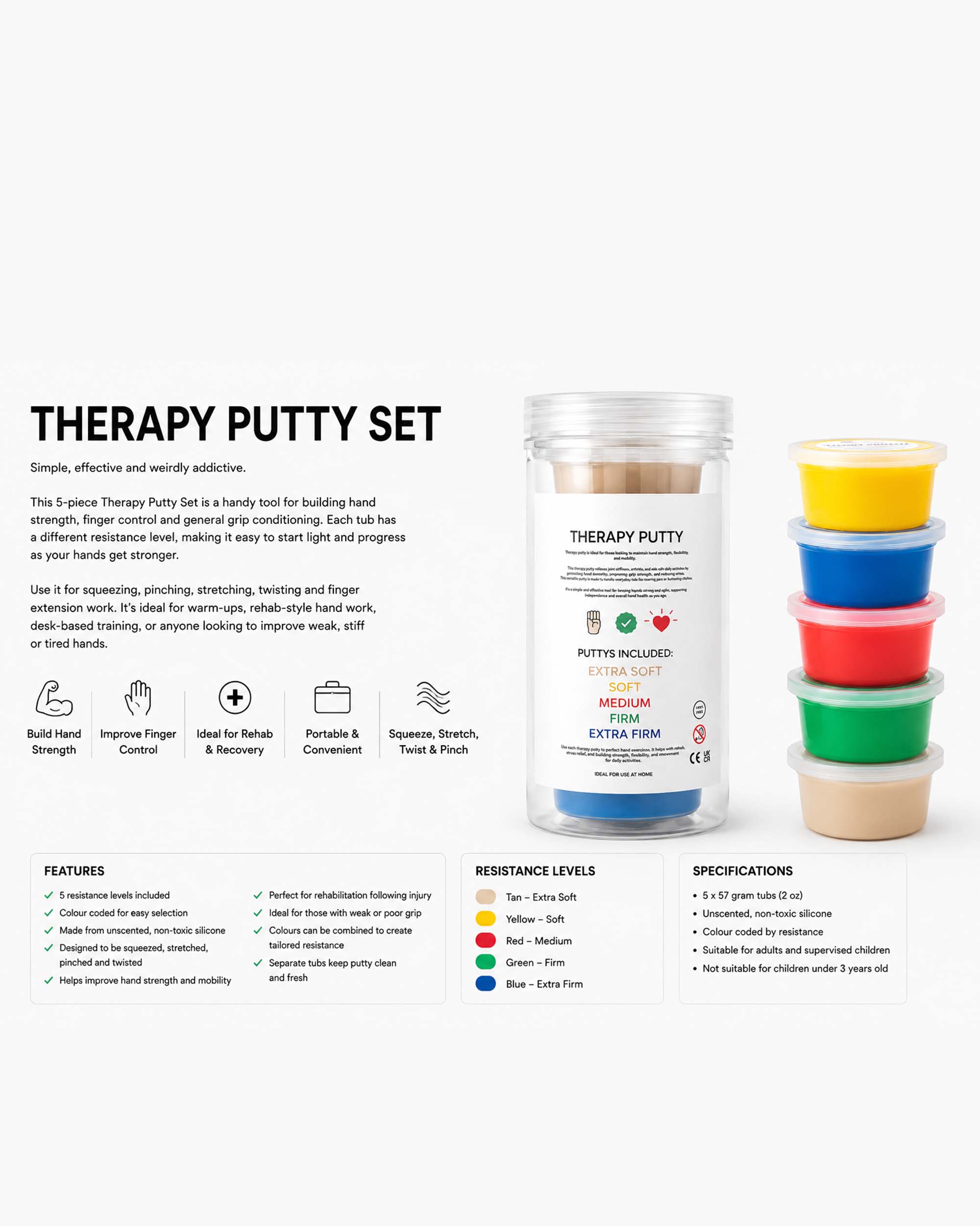 Therapy Putty - Set of 5 Tubs Information