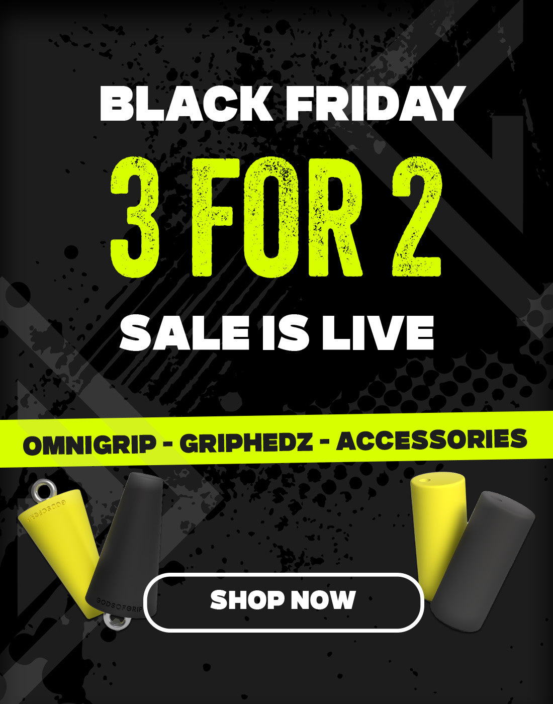 Black Friday sale advertisement with text and product images on a dark background