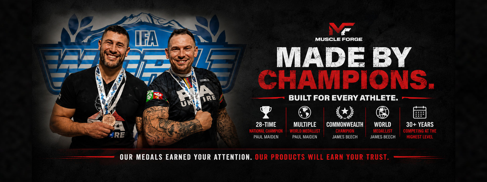muscle forge supplements banner made by champions